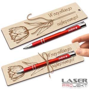 Zakładka z długopisem, długopis IMIĘ grawer prezent Dzień Kobiet upominek