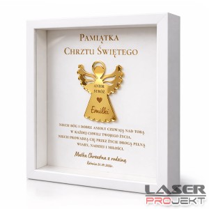 Pamiątka Chrztu Świętego Anioł Stróż personalizowany prezent na Chrzest ramka 3D