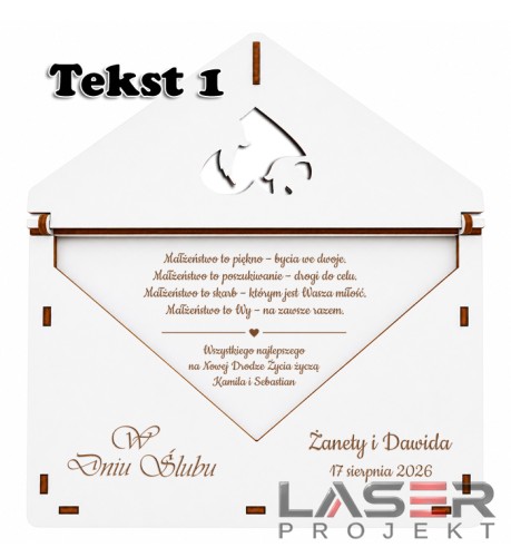 udełko ślubne z personalizowanym grawerem na HDF