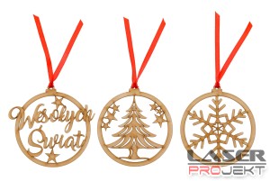 Zestaw 3 drewnianych bombek